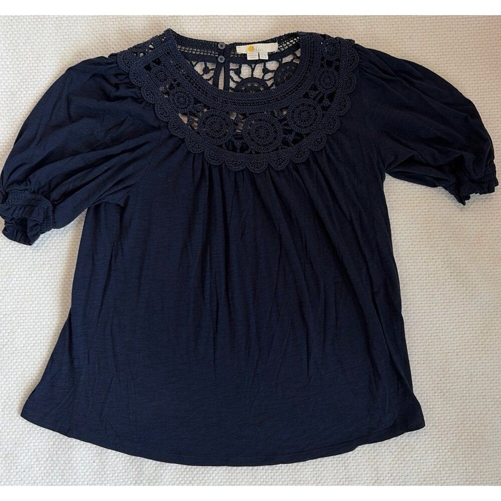 Boden Navy Blue Crochet Lace Neck Top Blouse Size 6